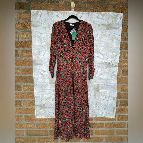 RIXO London Women's Red Katie Paisley Crepe Midi Dress size UK XL USA size 12 - Picture 5 of 17